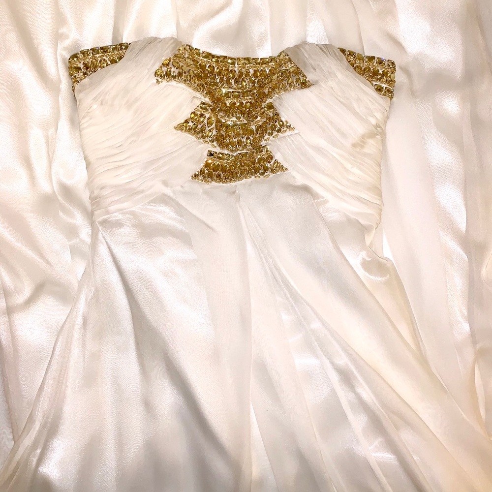 Claudine White and Gold Formal Dress